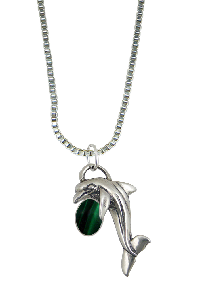 Sterling Silver Little Dolphin Pendant With Malachite